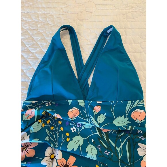 Beach Sissi  One Piece Swimsuit Plus Size XL Turquoise Tropical Swimsuit Pool - Picture 3 of 10